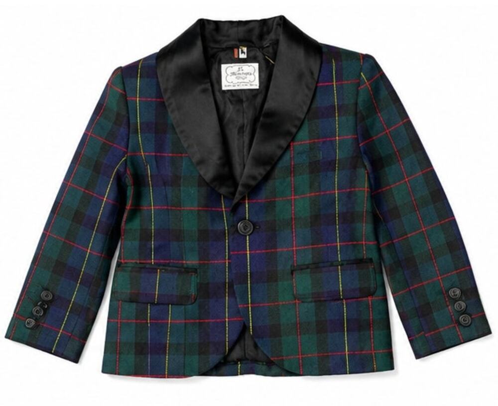 La Miniatura Boys Plaid Blazer Black Satin Lapel Size 2
